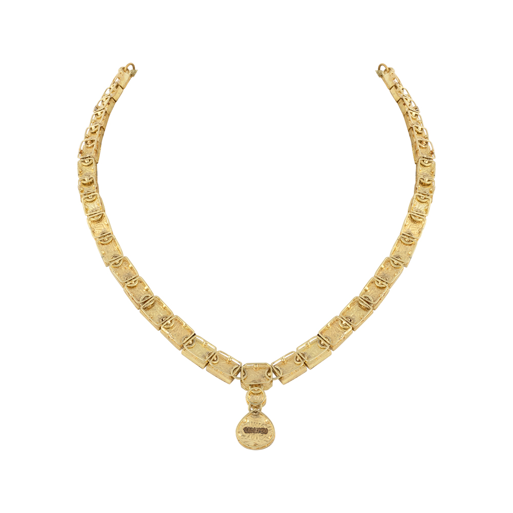 Square Polki Linear Necklace with Drop Pendant